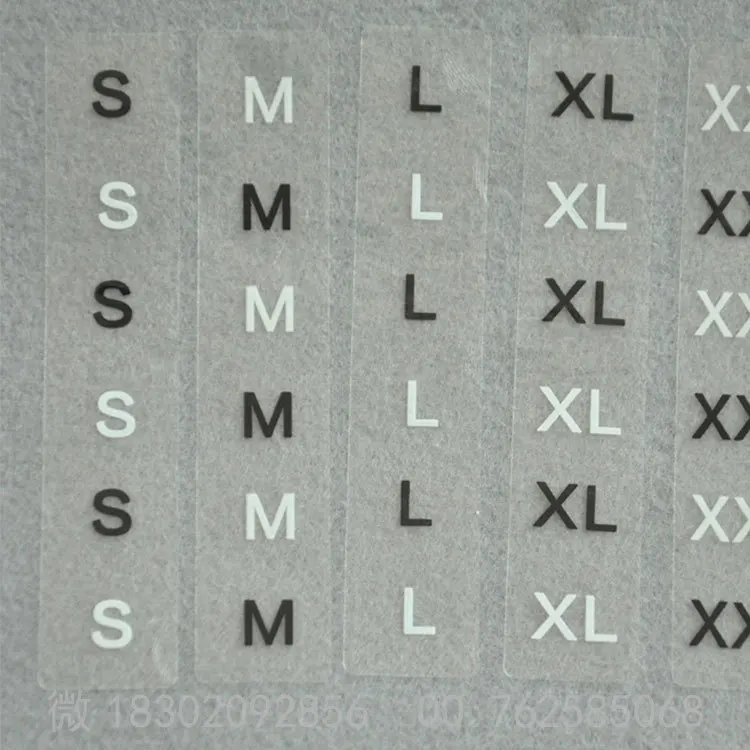 Woven Made Clothing Size Labels Custom Biodegradable Clear Cotton S M L Xl XXL XXXL Shenzhen Custom Stickers Transparent Matte
