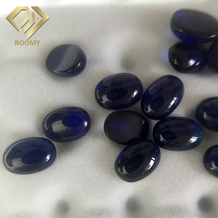 High Quality Clear 5A Oval Cut Cabochon Synthetic Corundum Dark Blue Lab Grown Sapphire Gemstone