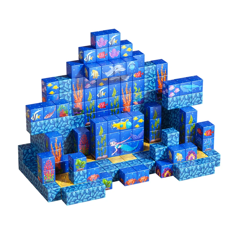 Ocean Themed Early Education Toy 2.5CM Magnetic Cube 3D Puzzle Blocks Super Strong Magnet block toys plastic building block set
