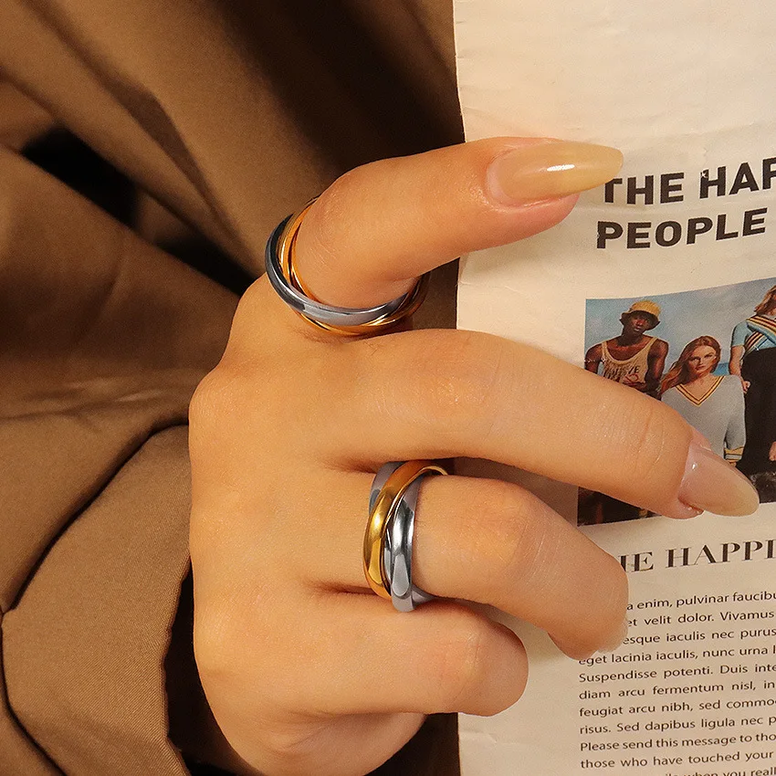 Amazon Titanium Steel Couple Ring Tricyclic Ring Rotary Motion Anti-Anxiety Wedding Engagement Gift Jewelry Stainless Steel