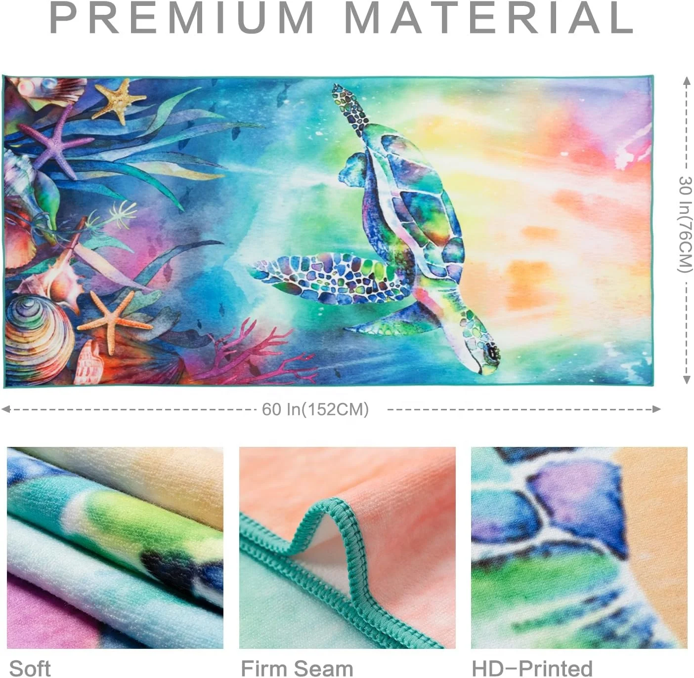 Turtle Tropical Blue Colors with Unique Design Extra Large Towels With Logo Custom Print Microfiber for Kids Adult Beach Towel