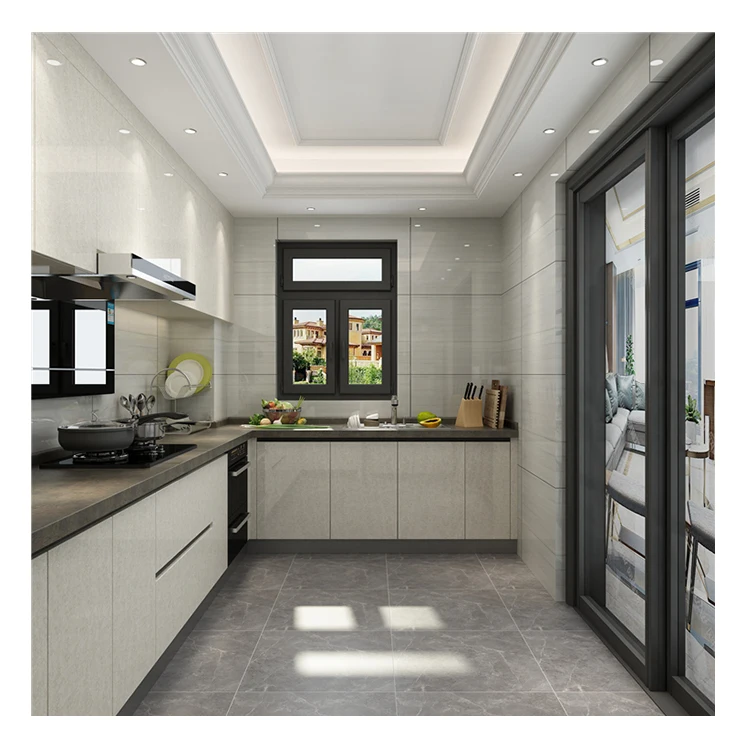 Prefab Contemporary Home White Wooden Cabinets Furniture Design Ready Made Modern Cupboards Kitchen Cabinet With Storage Rack