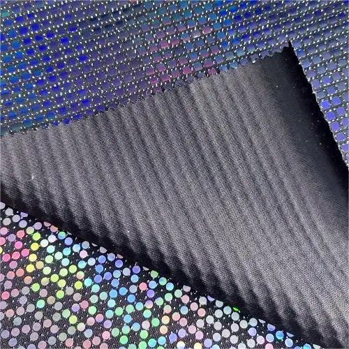 China Factory Pleated Fabric punching knitted 89%polyester 3%spandex silver lurex with metallic sequins fabric for dress