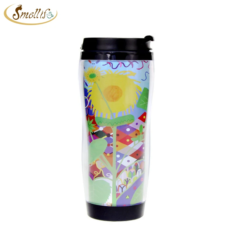 DIY 12oz 350ml BPA free Double Wall Plastic Coffee Mug Tumbler With Paper Insert