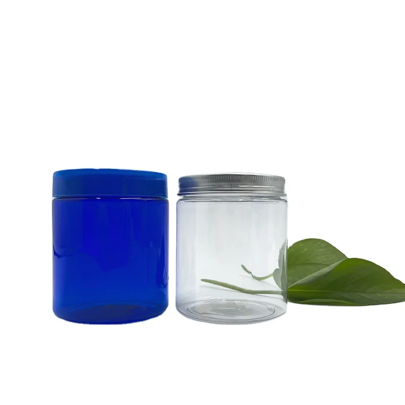 Manufacturer 250g 8oz custom color label print wide mouth container plastic PET body scrub butter jar with aluminum cap