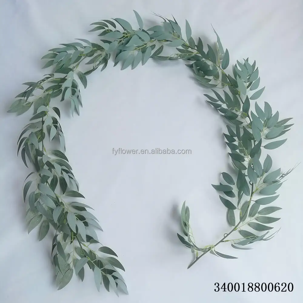 beautiful 6 foot  336pcs green leaf artificial garland willow leaves vine for wedding arch decor home mantle decoration