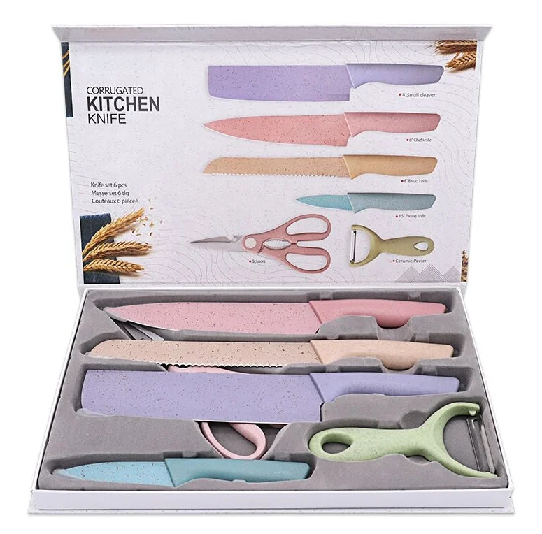 xnmaysun hot selling Perfect Present sharp 6pcs macaron Color Chef Knives set kitchen knife set in Gift Box for cutting