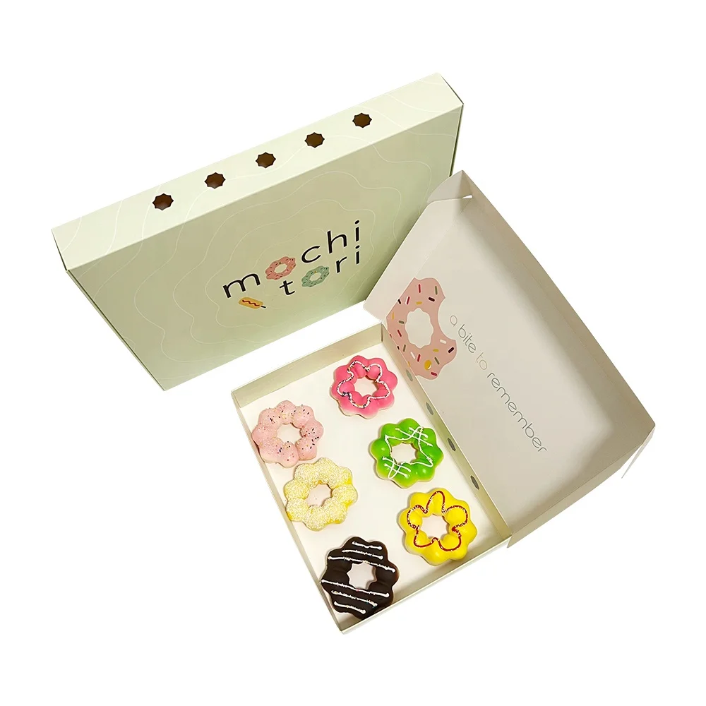 Wholesale Custom Printed Biodegradable Paper Fast Food Packaging Box Luxury Pink Mochi Donut Box With logo