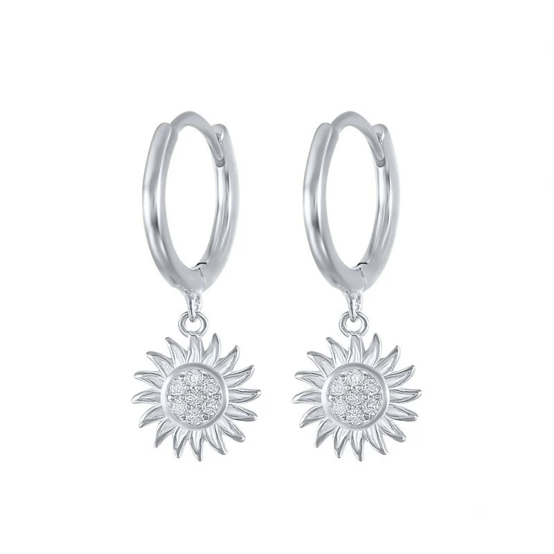 European and American hot-selling creative S925 sterling silver sunflower diamond earrings  women