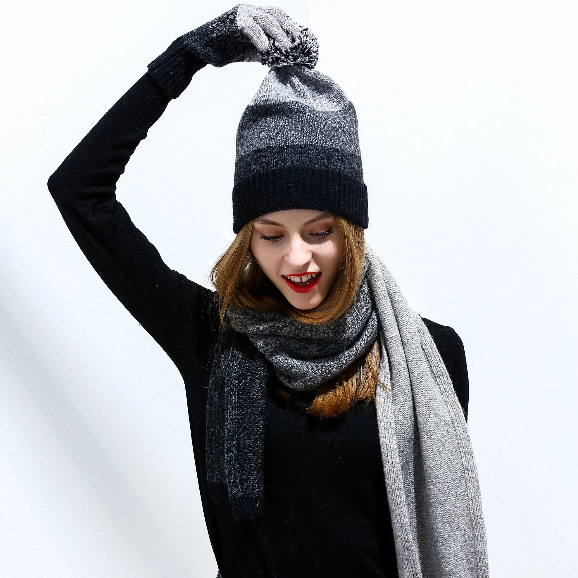 Women Scarf Hat Set Knitted Wool Lambswool man unisex Scarves hat Tippet mittens With beanie Hats For Winter autumn