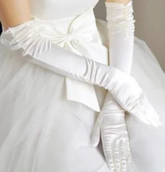 Высококачественные Длинные атласные шелковые перчатки цвета слоновой кости для свадебной вечеринки