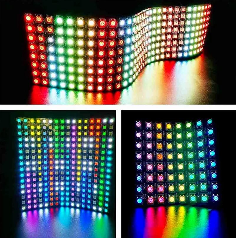 Гибкая Пиксельная панель WS2812B 5050 RGB SMD DC5V 8x8 16x16 8x32 люмен матричный экран WS2812 IC светодиодный модуль индивидуально адресуемый