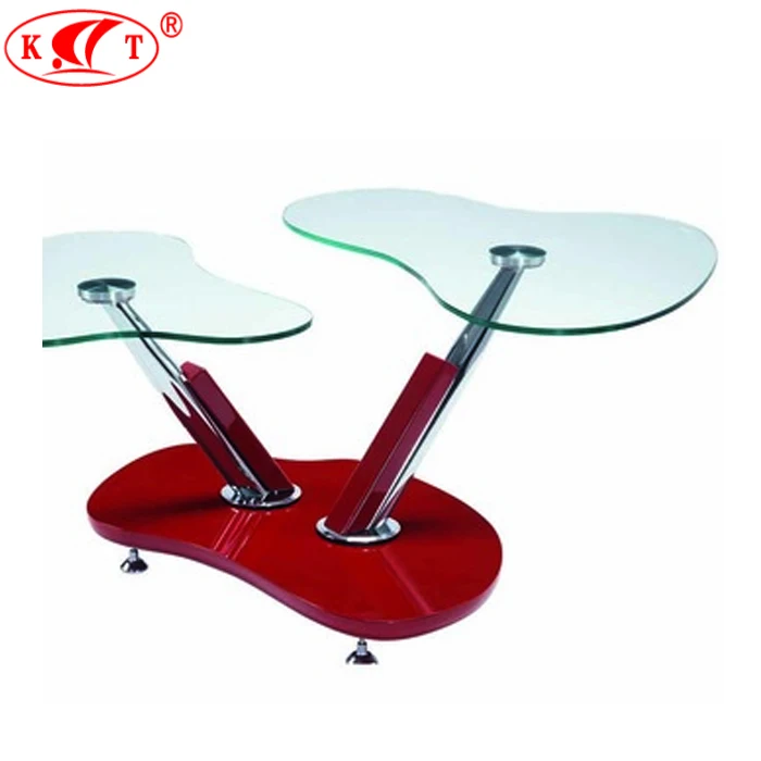 
Italian Living Room Furniture Transparent Tempered Glass Coffee Table With Red Base 