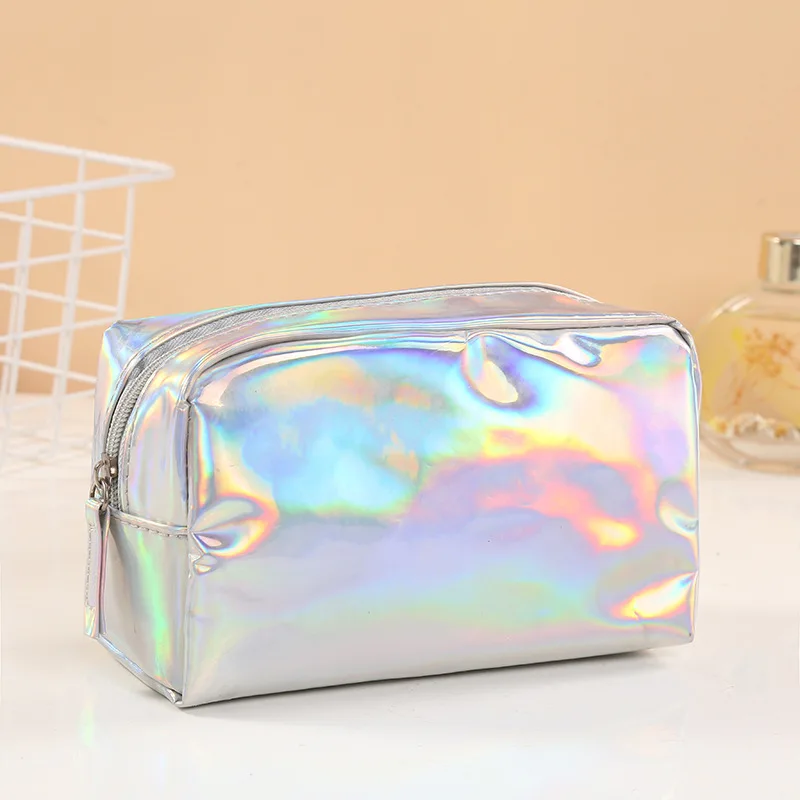 Holographic Iridescent Makeup Pouch Portable Waterproof Cosmetic Bag Set for Girls Teens Bridesmaids Clear Organizer Pouch for T