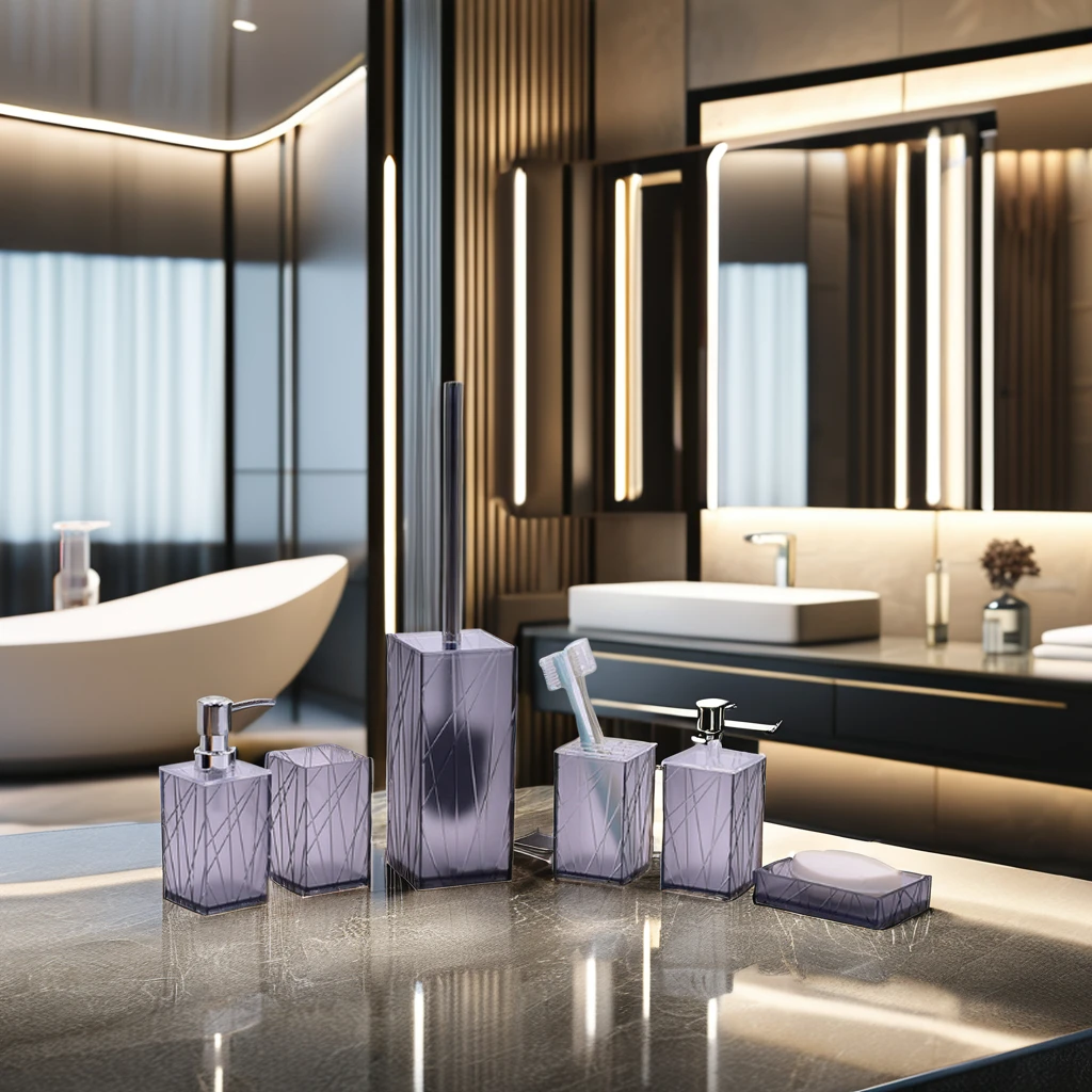 2024 Luxury Matte White Square Plastic 6-Piece Bath Accessory Set Designed OEM Soap Dishes Home Bathroom Toothbrush Toilet Use