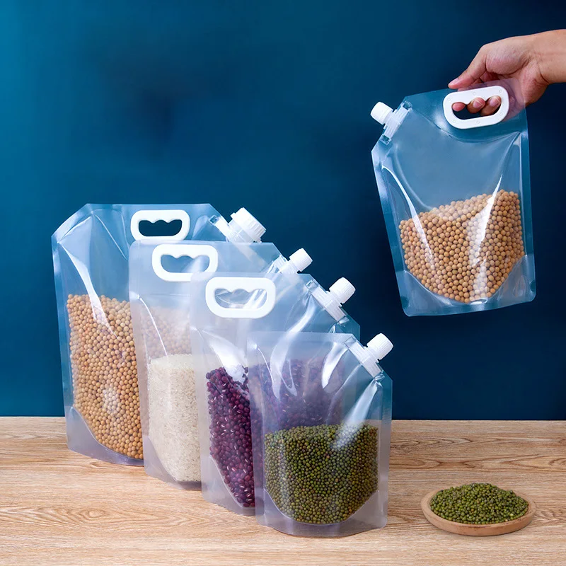 Wholesale Transparent Plastic Grain Storage Bag Moisture Proof  5kg 8kg Rice Handle Stand Up Pouch With Spout