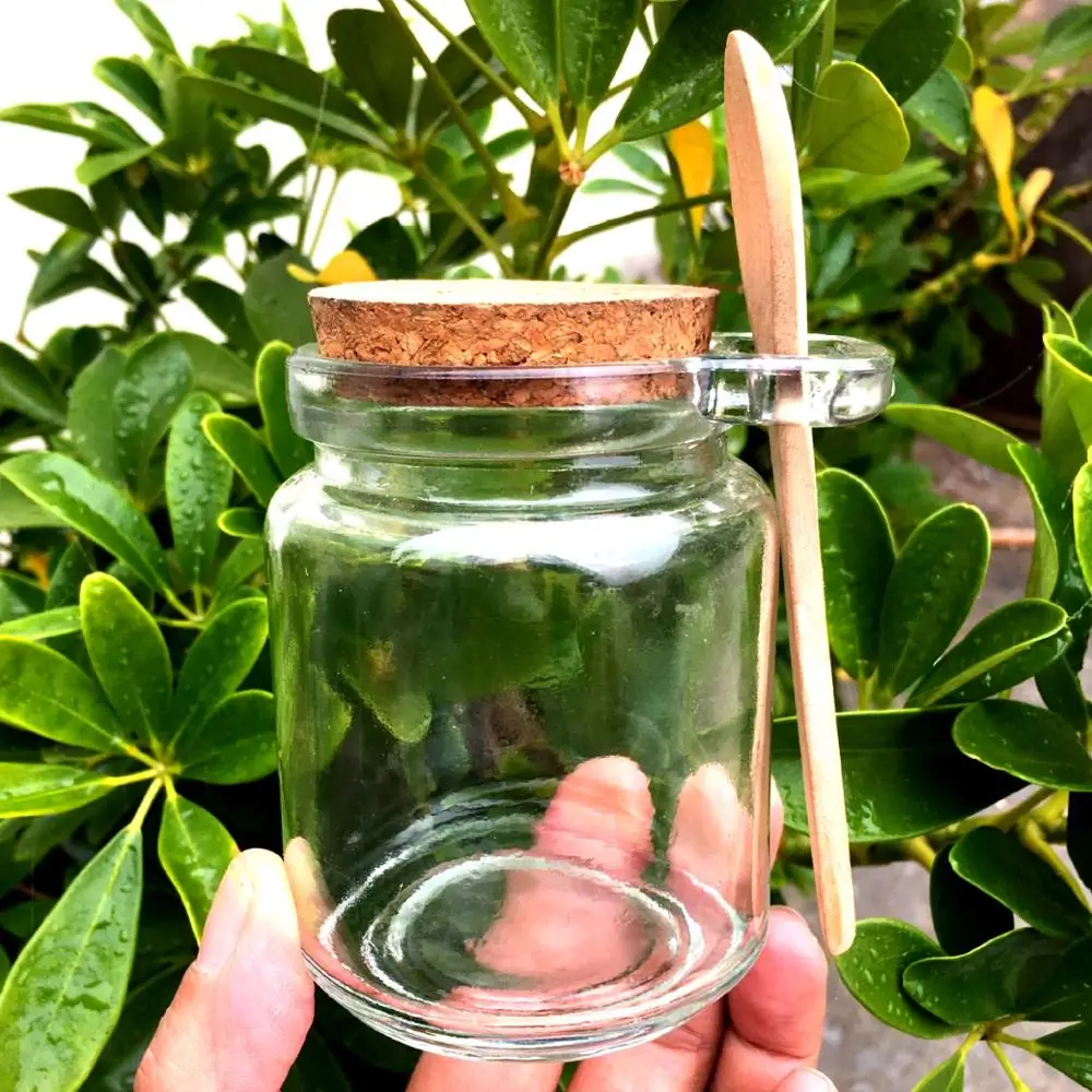Wholesale Wooden Spoon of glass pudding jar with Cork Stopper