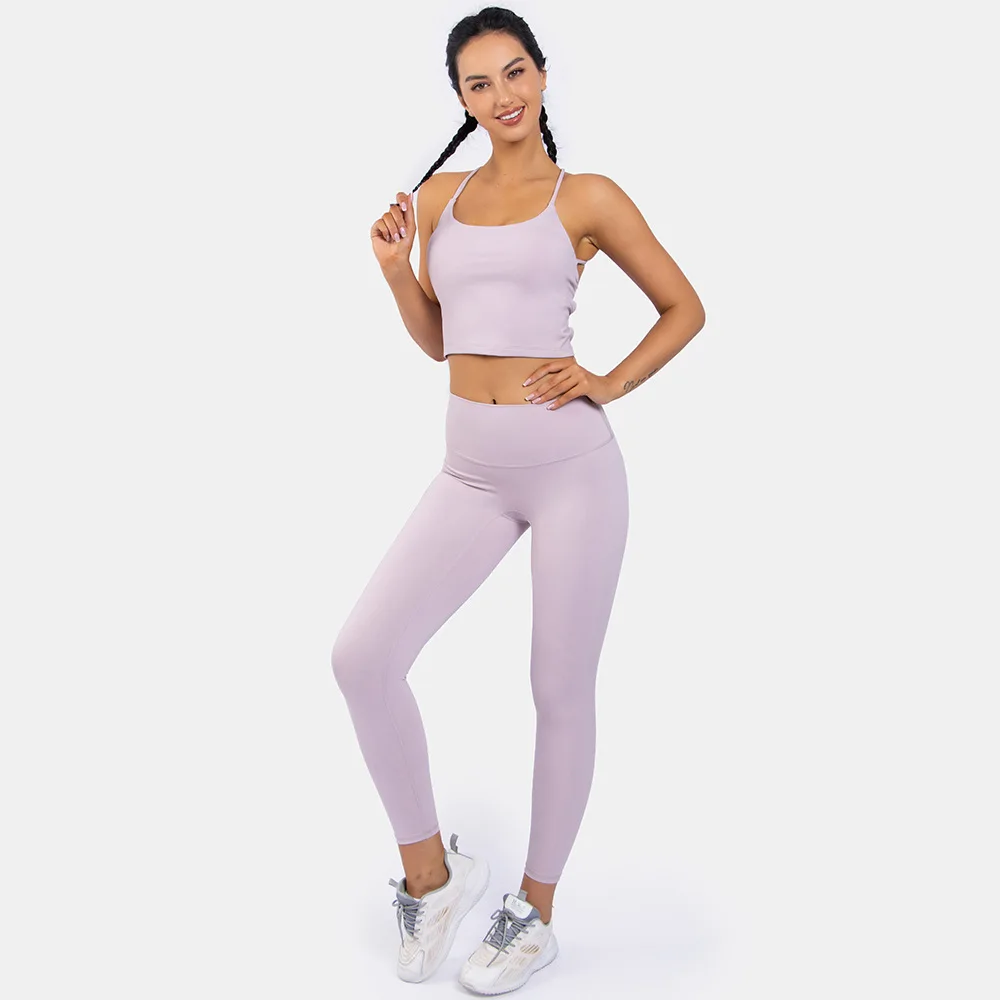 High Quality Compression Sexy Backless Soprts Bra Gym Leggings Yoga Fitness Set Women Nude Feel Active Wear