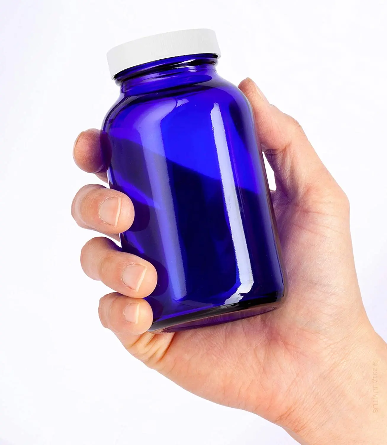 Кобальтовая синяя стеклянная бутылка 8 унций с белой ребристой крышкой 60 мл 120 250 500 широким горлом капсула таблетка для таблеток