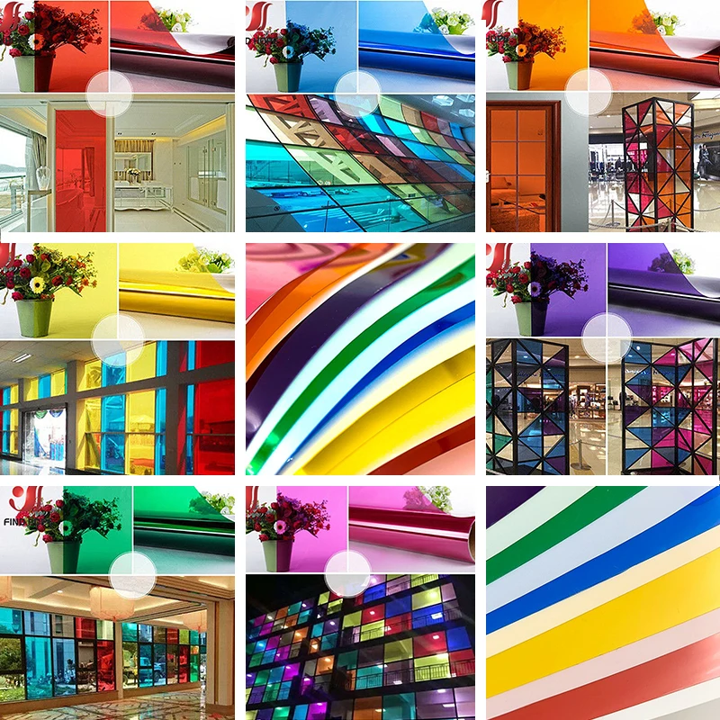 
20*120cm Transparent Colourful Window Film Stain Glass Solar Tint Self Adhesive Decor DIY Vinyl PET 