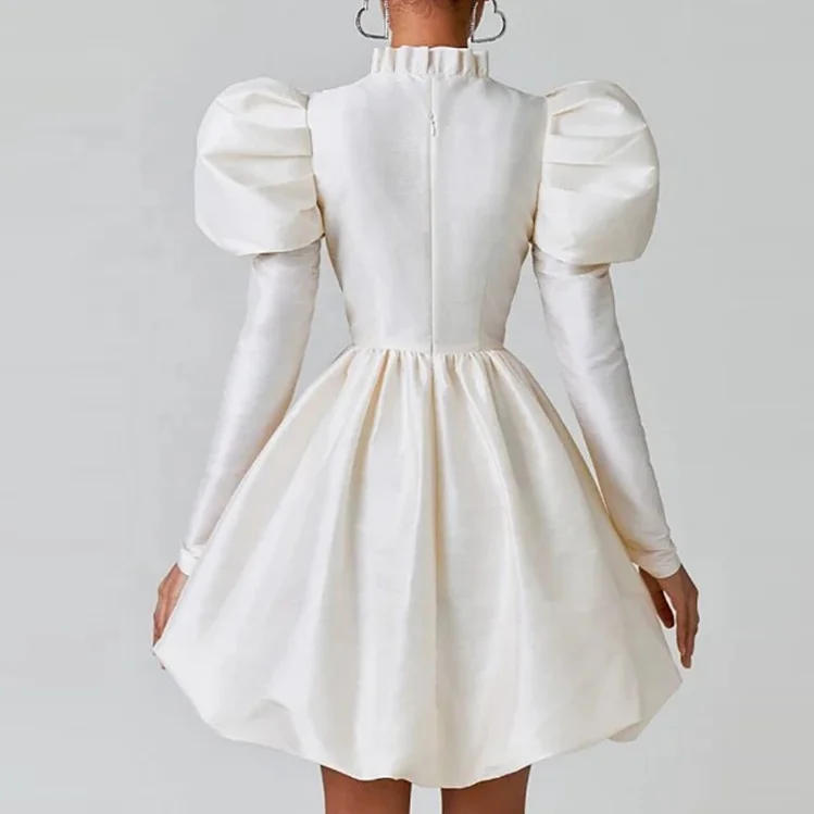 custom designer fashion summer elegant modest wholesale one piece lady cut out puff sleeve satin Prom Female mini dress women