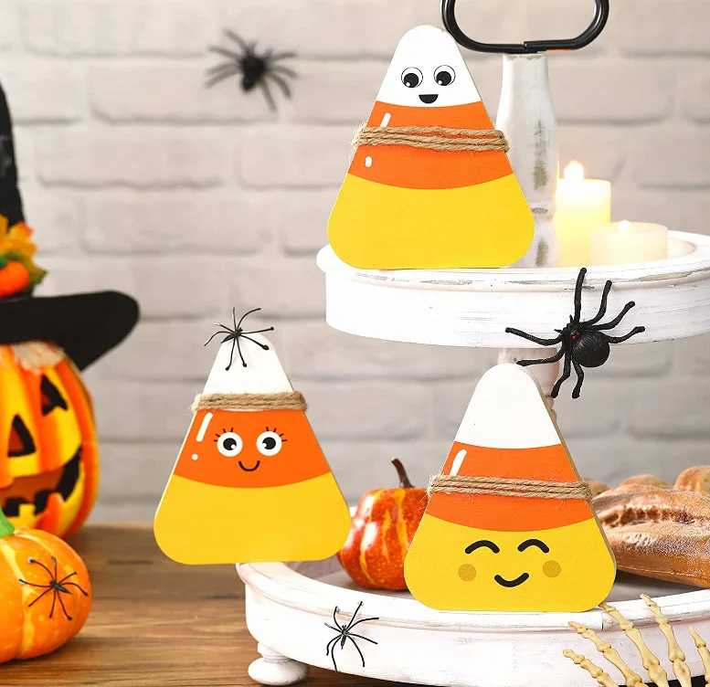 3pcs Halloween Wooden Candy Corns Sign Rustic Halloween Wood Candy Corns Tier Tray Decor Party Tier Tray Room Decor Wood Signs