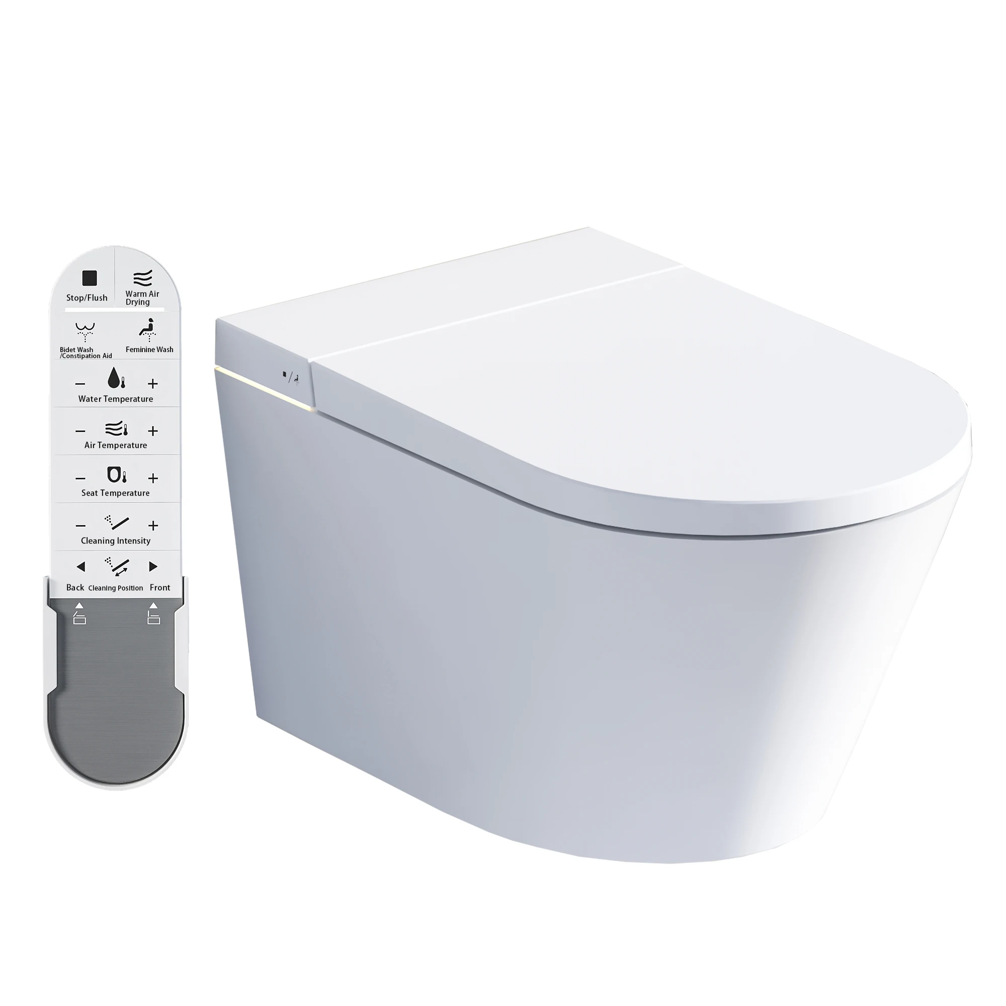 Wall-Hung Smart Toilet with Seat Ring Sensor Heated Seat Remote Control & Auto Flush Stand-up Feature
