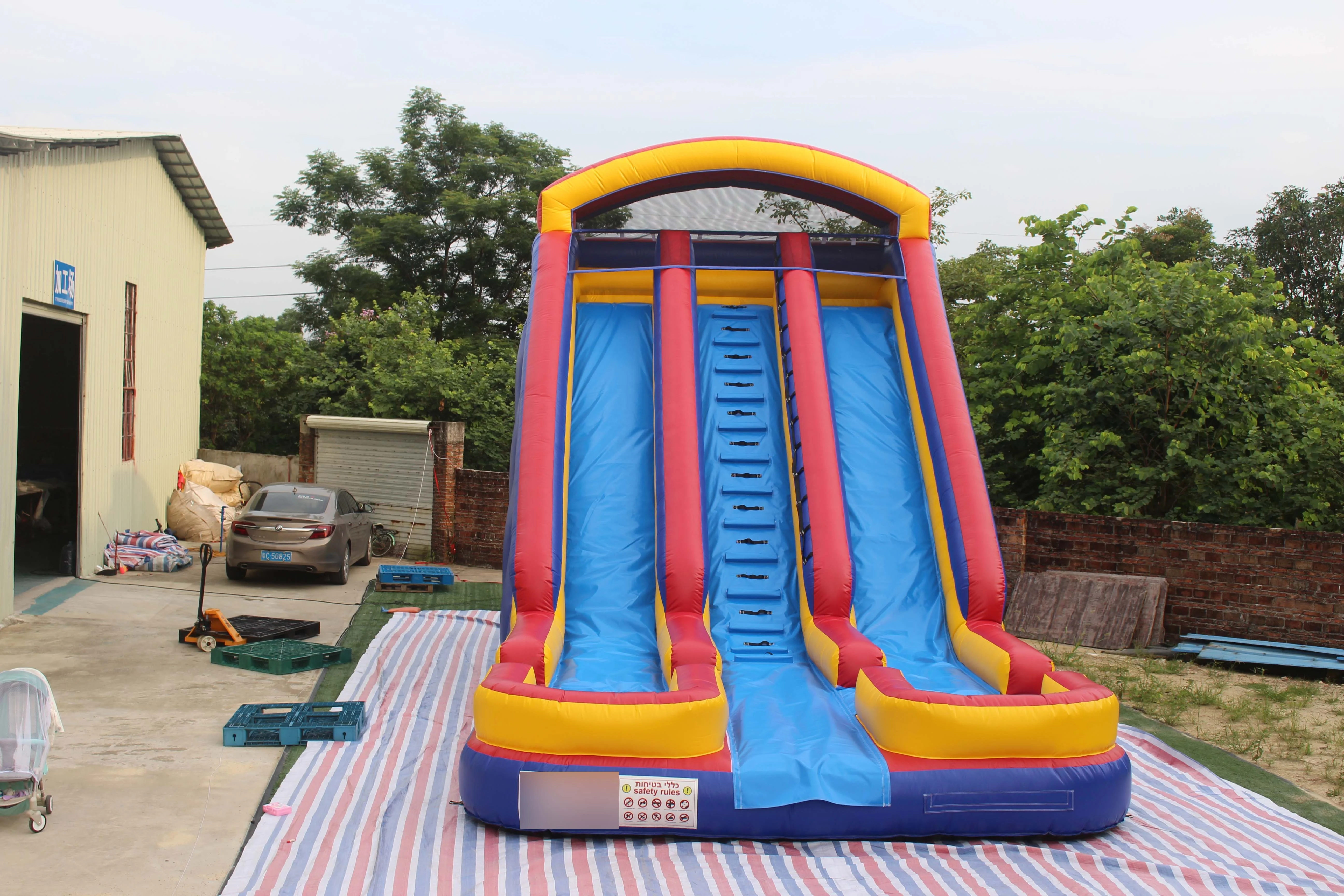 Colorful customized commercial inflatable slides water slides pool double lanes and pools inflatable water slides with pool