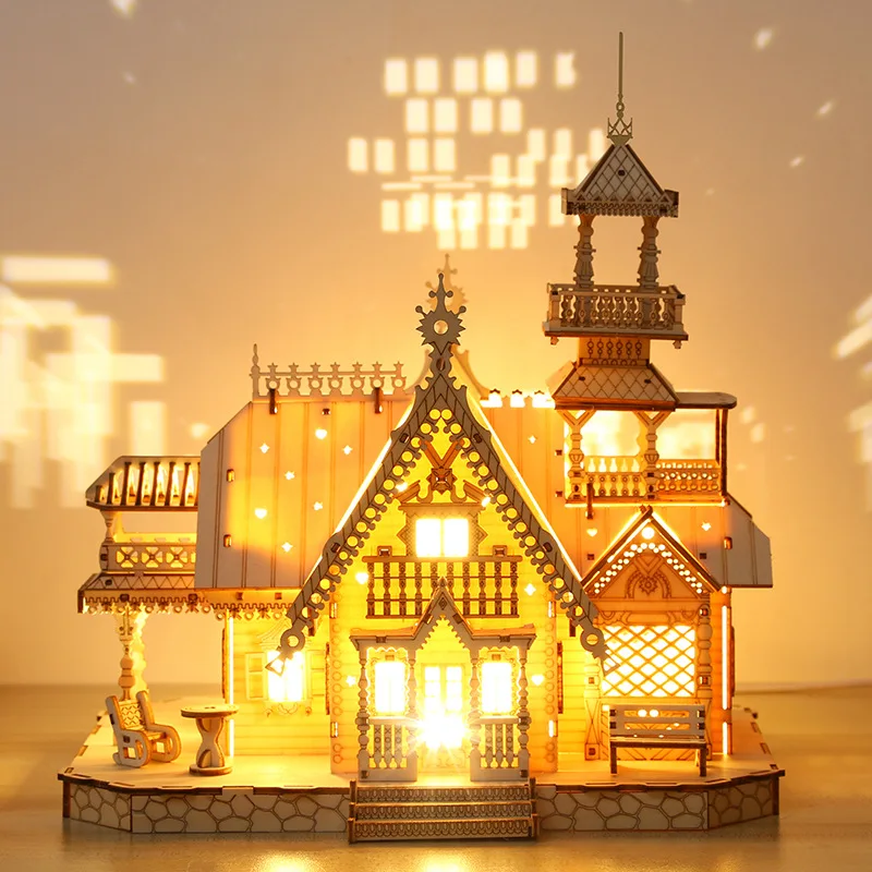 Retro Villa Castle Shaped Wood Crafts Ornaments 3d Wooden Jigsaw Puzzles Diy Handmade Assemble Cottage House Building Model Kit