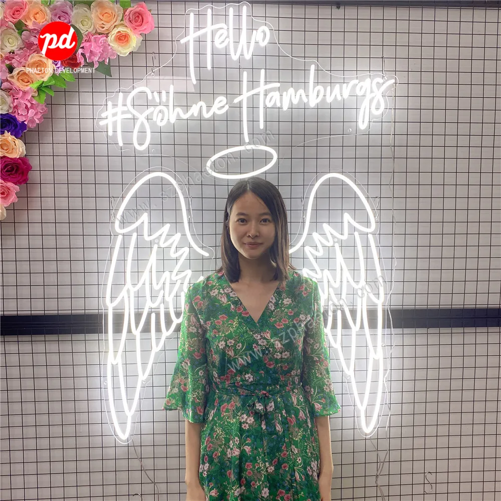 Dropshipping Wall Mounted No Moq Acrylic Flex Strip Custom Logo Angel Wings Led Neon Signs For Shop Bar Party Wedding