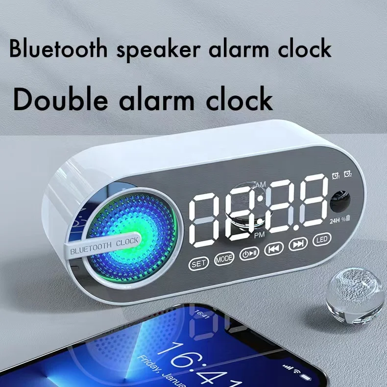 Multifunction Bluetooth Smart Bluetooth Audio Speaker Gift Alarm Clock Mirror Clock Audio Small Speaker