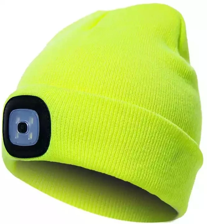 LED Beanie with Light,Unisex USB Rechargeable Hands Free 4 LED Headlamp hat Winter Knitted Night Lighted Hat Flashlight