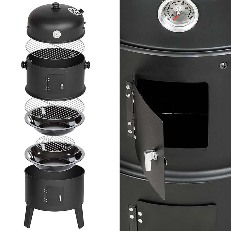 3 In 1 Smokeless Charcoal Smoker Bbq Grill 3 Layers Tower Vertical Barrel Charcoal Barbecue Grill Smoker