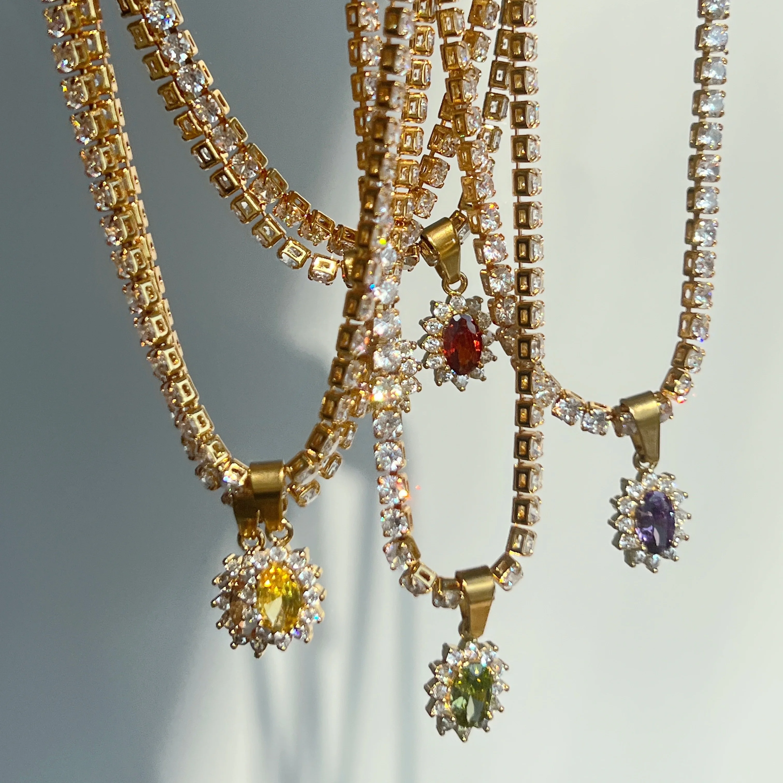 2024 Dazan New Summer Ins Customized Series Round Pink Colorful Zircon Tennis Chain Necklace Tarnish Free Jewelry For Women