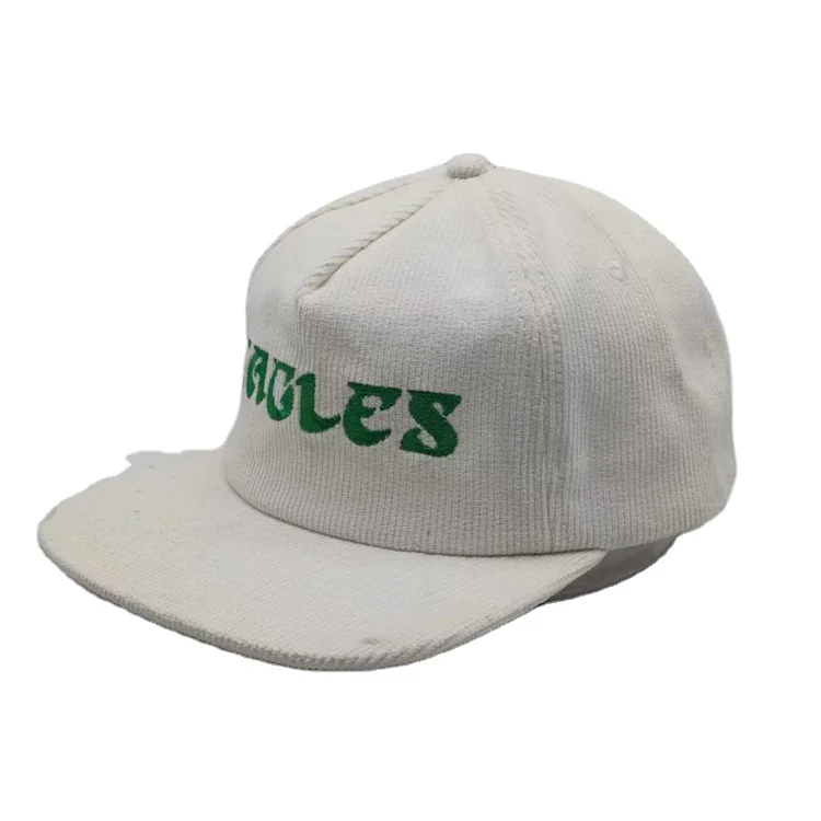 wholesale black corduroy 5 panel unstructured snapback cap with embroidery logo