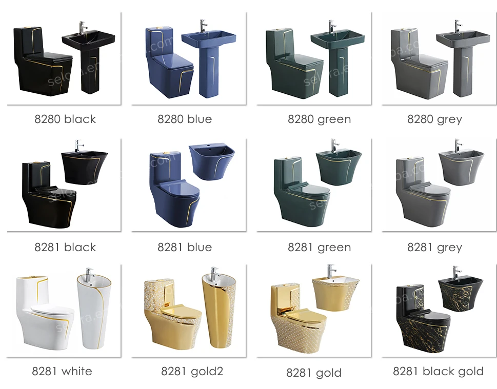 Golden Luxury Bathroom Sanitary Ware Suite Wc One Piece Ceramic Commode Basin Toilet Bowl Gold Toilet With Pedestal Sink Set