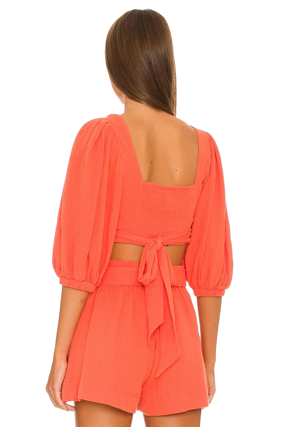 Custom logo Puff Sleeve Wrap crop top and Hart Belted shorts loungewear set  tank top shorts sets Women  2 Piece Set