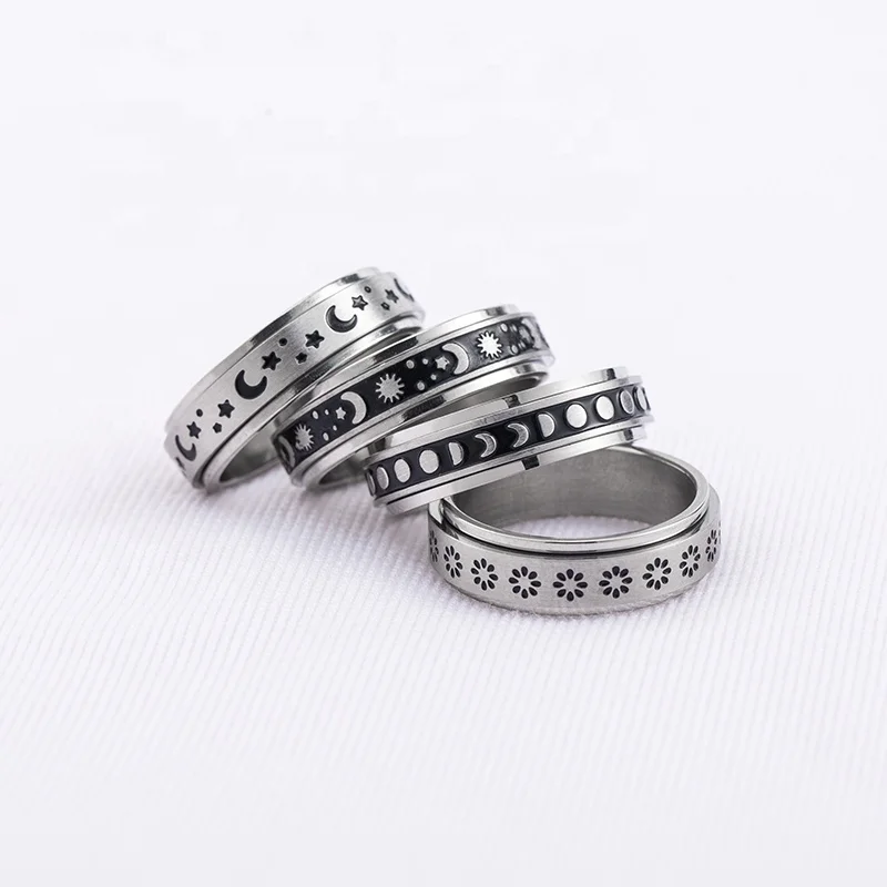 Creative Trend Cool Stainless Steel Black Fidget Spinning Anxiety Relief Rings For Men/Women For Eternity Band