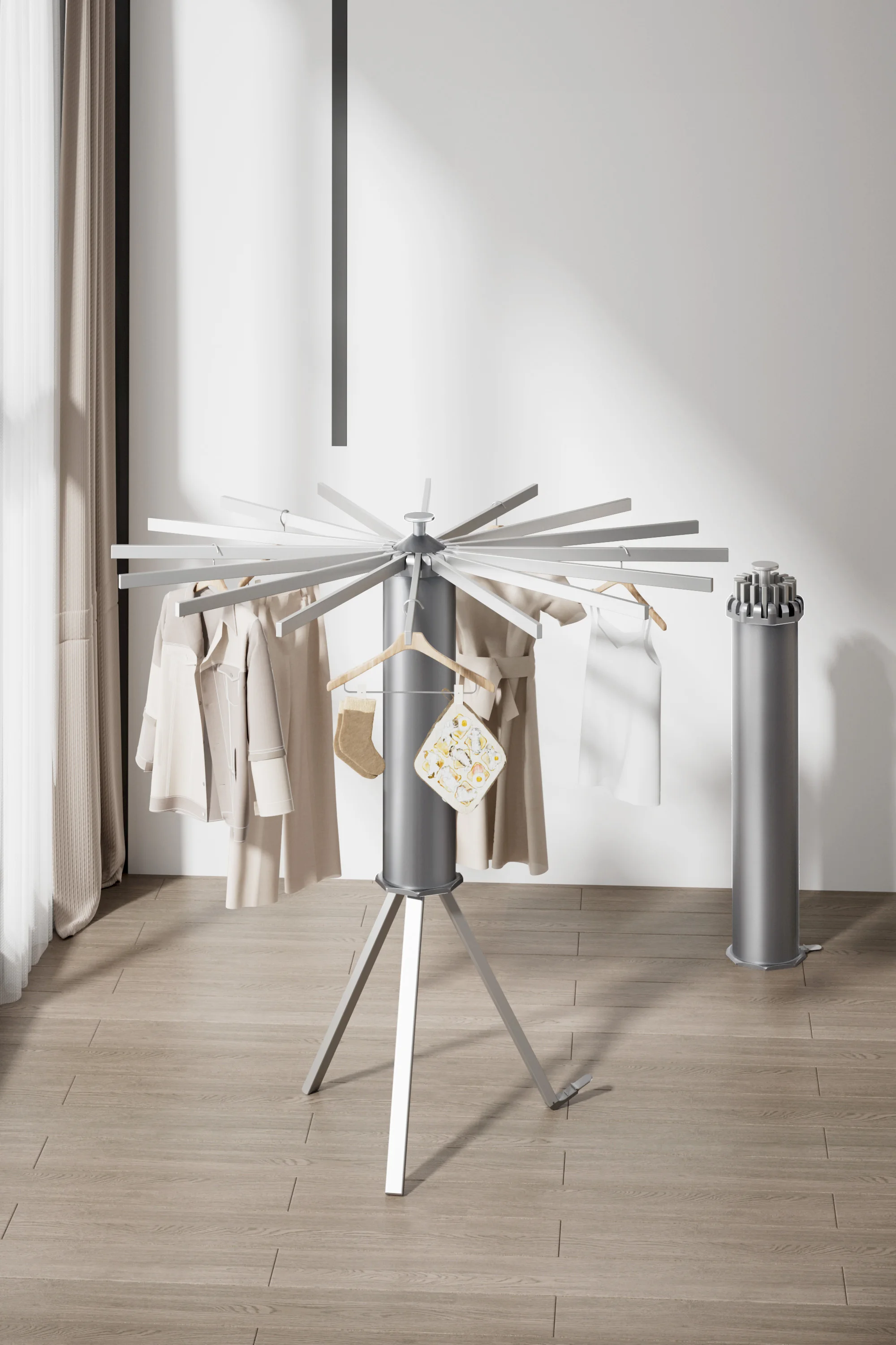 Elegant Multifunctional & Flexible Aluminum Rods Standing Clothes Rack Space-Saving Home Use Dryer Rack