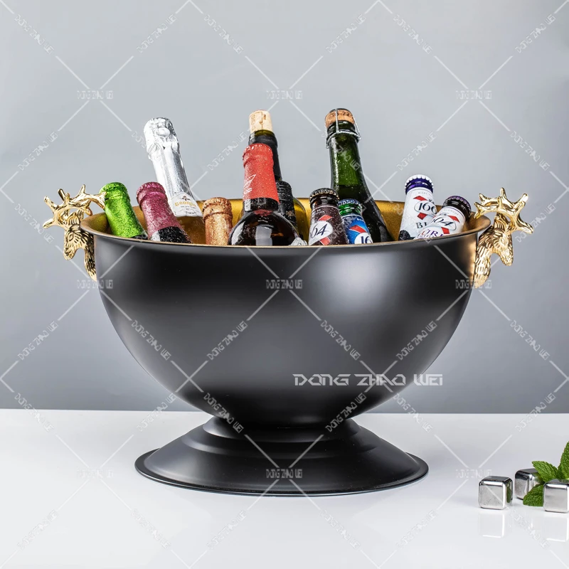 Custom Logo Metal Bottels Bucket Beer Cooler beverage tub Custom Stainless Steel Wine Champagne Bowl lce Bucket for 6 bottles