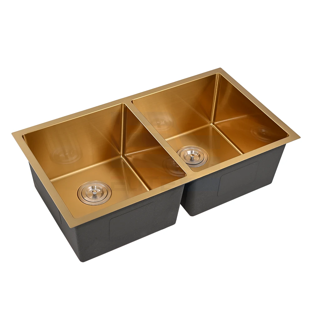 Роскошная 304 нержавеющая сталь нано бронзовая Золотая кухонная раковина ручной работы с двойным креплением