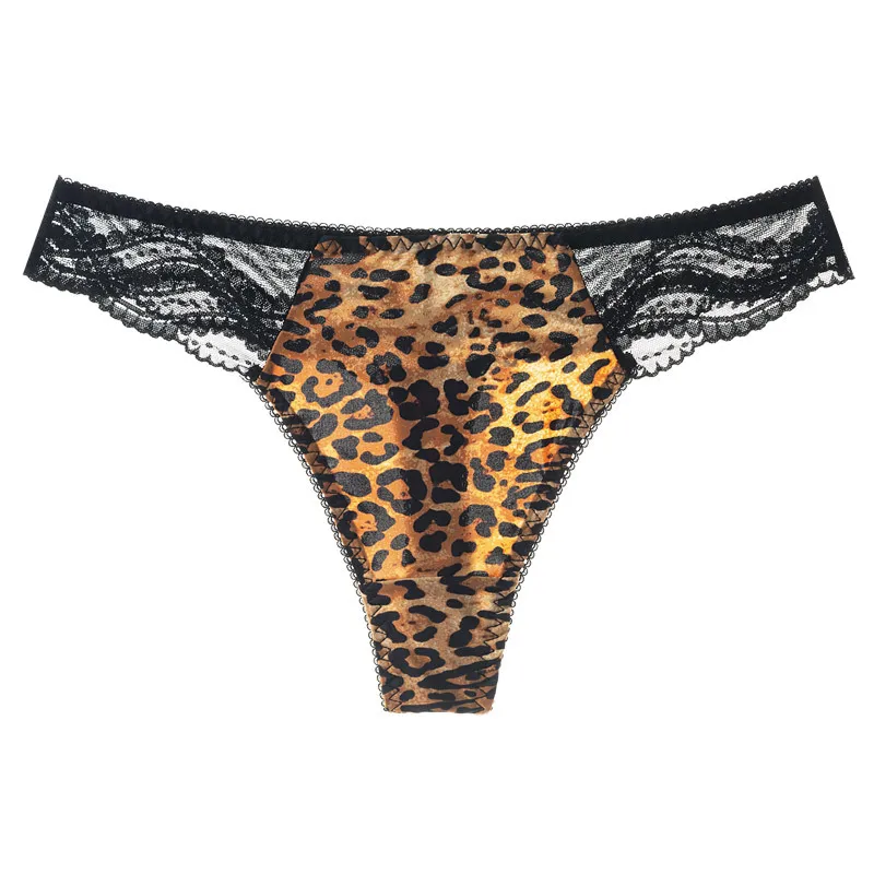 Custom Colorful Ice Silk Low Waist Sexy Wearing G-Strings Underwear Leopard Print Seamless Thongs For Women