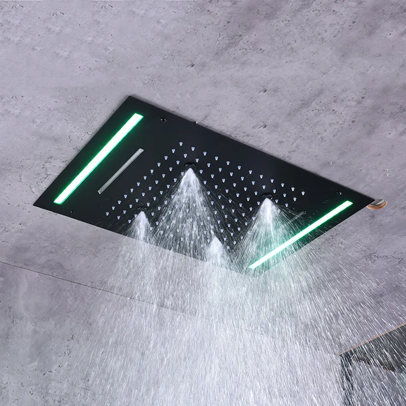 Black LED Rain Waterfall Shower Head Ceiling Mounted smart Shower Head Square Bathroom Showerhead