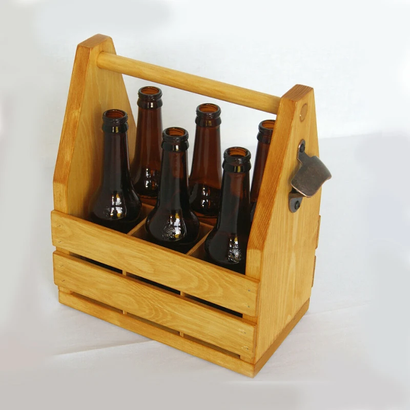 Old Toolbox Style Great for Wedding Wooden Planter Carrier Plant Baskets Customized Wooden Wine Beer Bottle Caddy with Handle