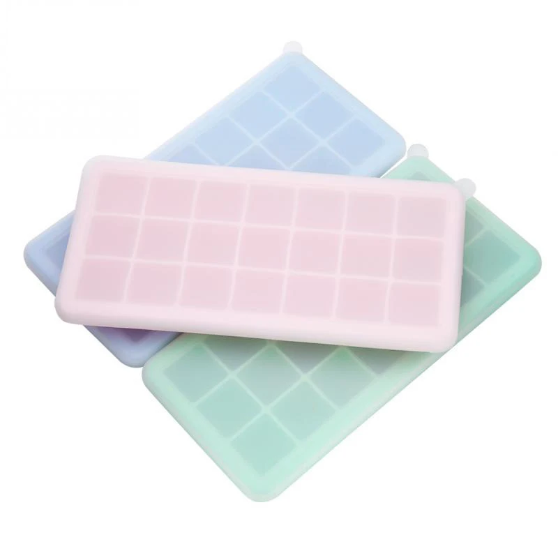 Custom Square 21 Grid Candy Color Eco-Friendly Silicone Ice Cream Mold Non Stick Silicone Ice Cube Tray With Lid