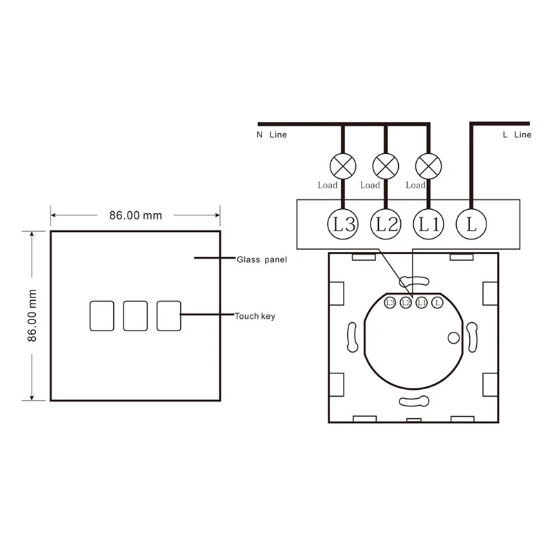 CNSKOU EU Standard Smart Home 3 Gang LED Backlight RF 433mhz Sensitive Dimmer Touch Switch