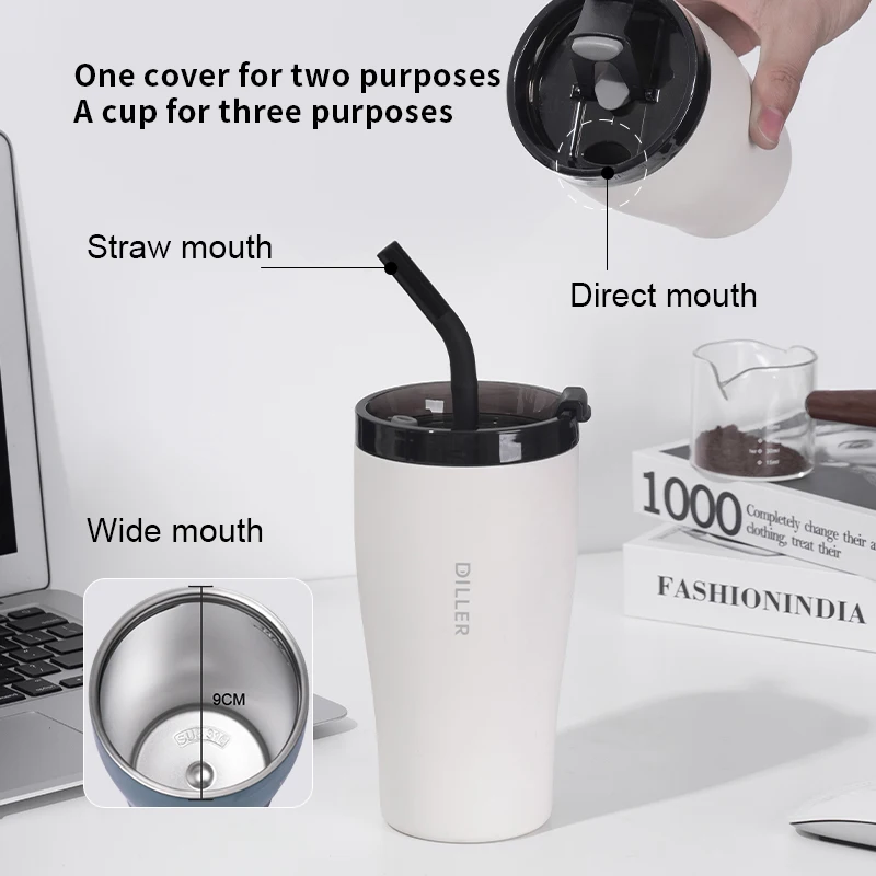 Bulk custom logo vacuum insulated double wall metal stainless steel cold drink travel coffee tumbler mug with straw lid