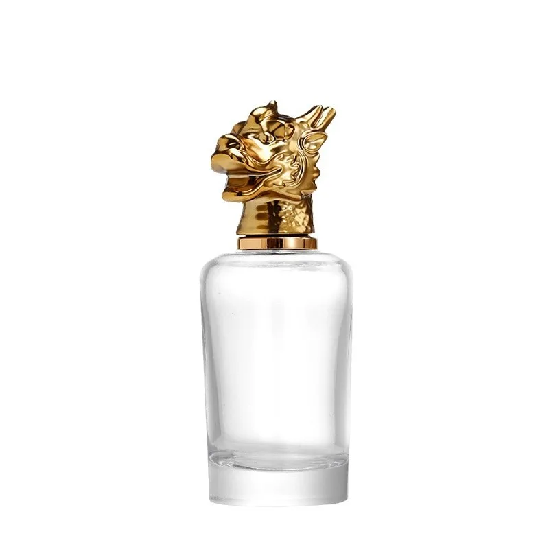 OEM Unique Wholesale 50ml Luxury Flat Empty Fragrance Glass Clear Spray Perfume Bottle With Zodiac Animal Cap