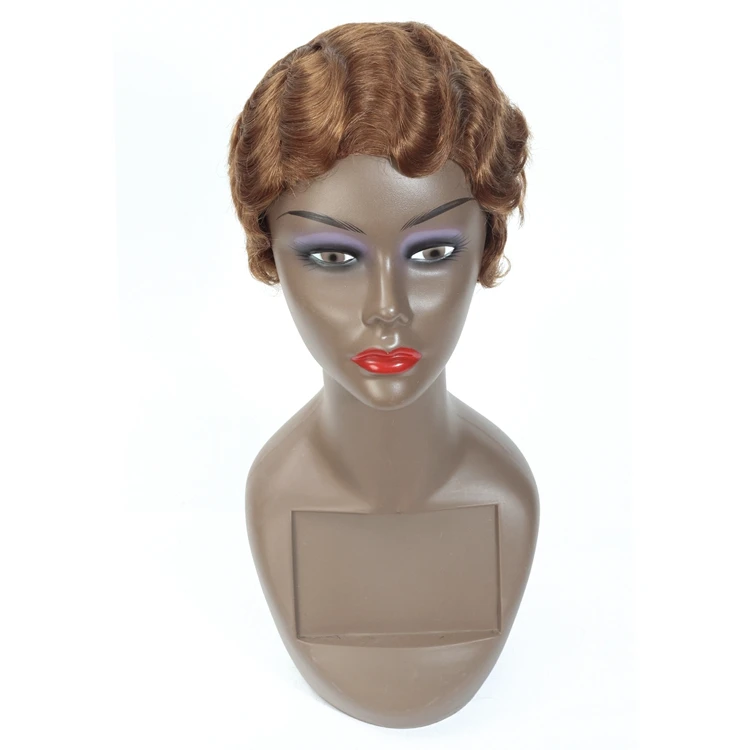 Wholesale Finger Wave Short Human Hair Wigs Non Lace Front Pixie Cut Wig for Black Women Brazilian Bob Wigs