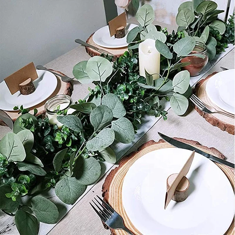 High Quality Faux Artificial Silver Dollar Eucalyptus Garland in Grey Green Wedding Arch Swag Backdrop